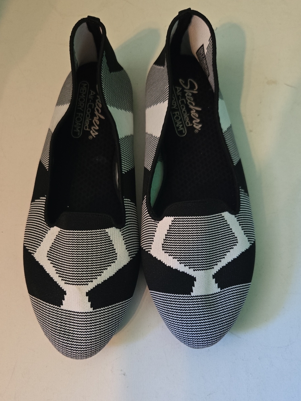 Skechers Black & White Knit Slip-On Flats
